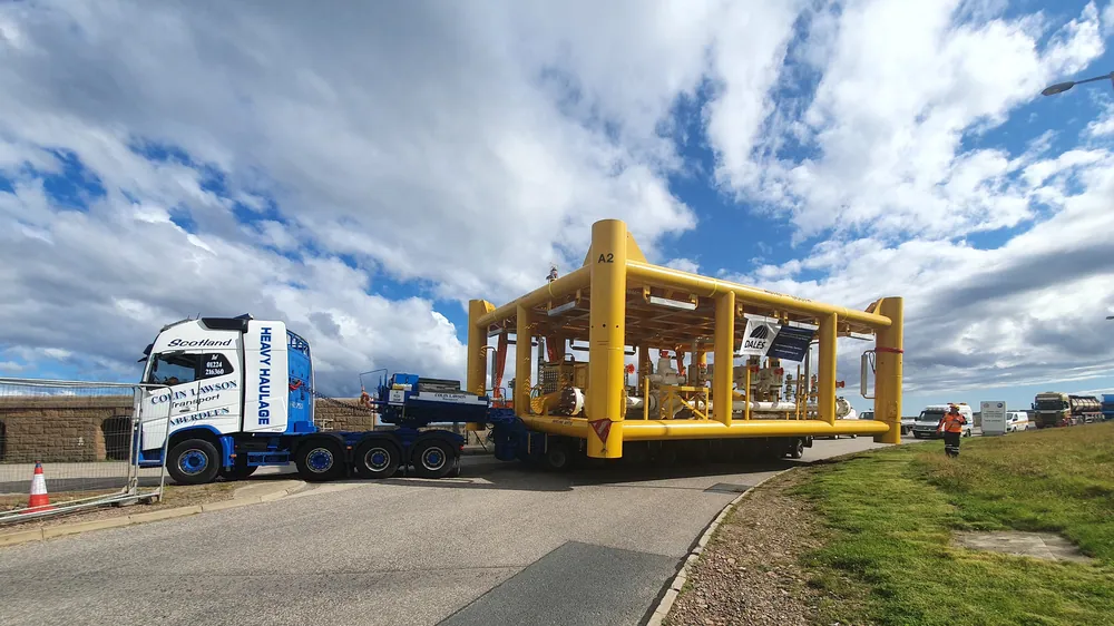 A finished subsea manifold leaving the Dales yard by road